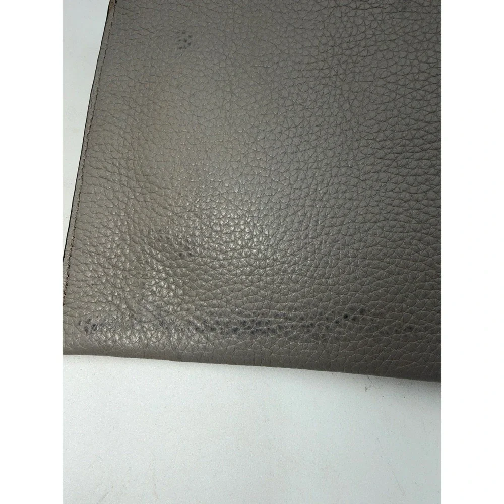 Michael Kors Adele Grey Pebbled Leather Large Zip Clutch Wristlet Silver Logo
